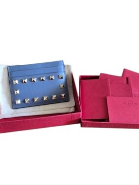Valentino Blue Rockstud Card Holder